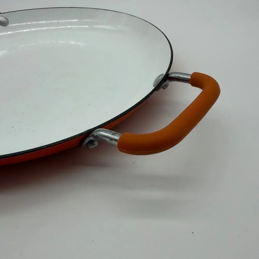 Denmark Cast Iron Light Enameled Paella Pan Ceramic Induction Orange 12